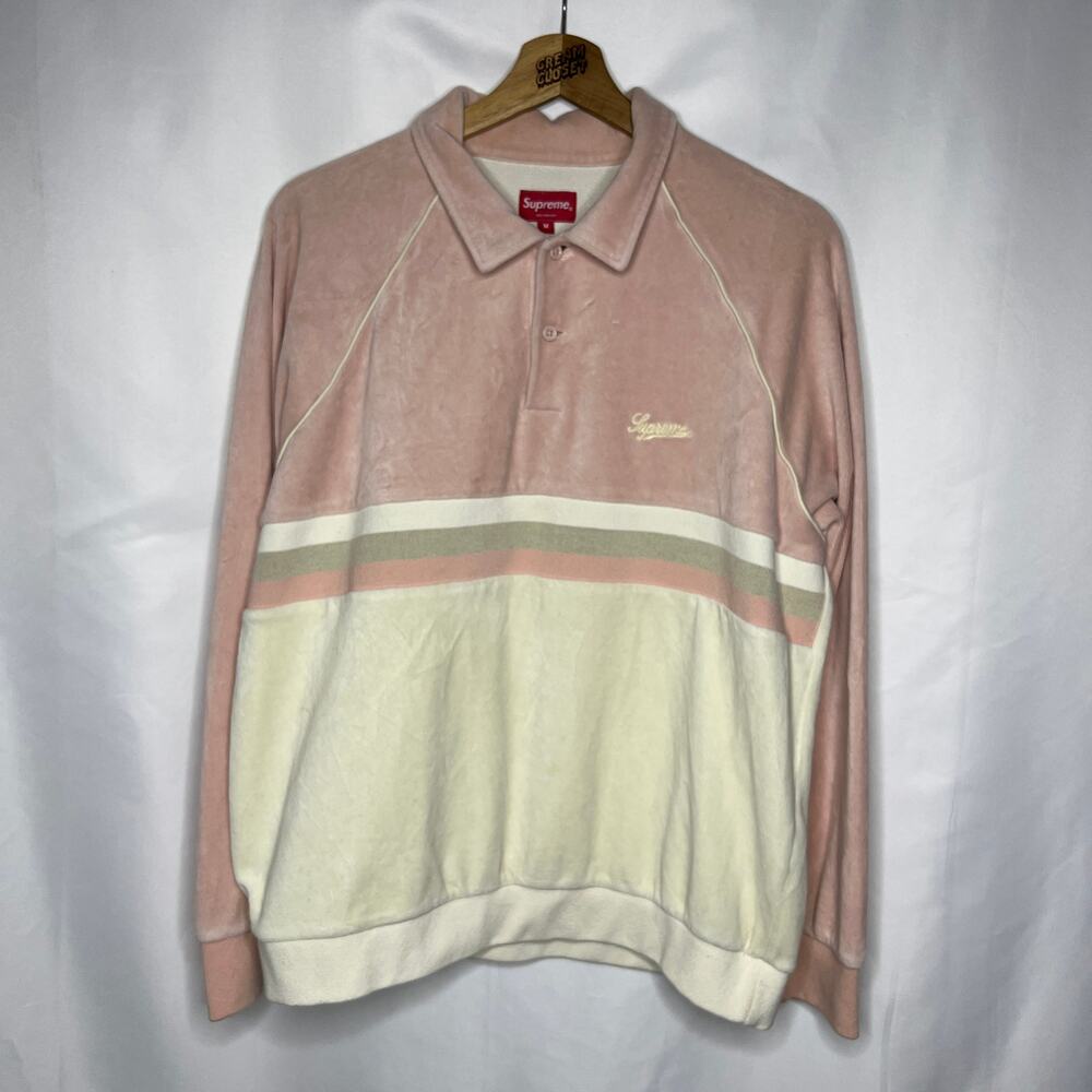 SS19 2019 Supreme NYC Stripe Velour Raglan L/S Polo in Pink M